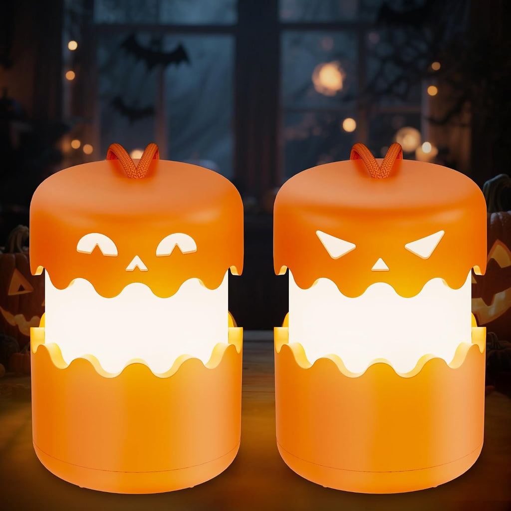 Rechargeable Halloween Pumpkin Lantern Light Collapsible Jack O Lantern 2 Pack  | Orange