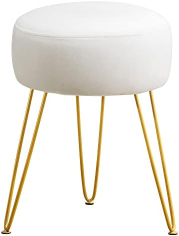 LUE BONA Vanity Stool, White Vanity Stools for Makeup Room, Round Ottoman Foot Stool, Velvet Footrest Vanity Chair for Bathroom Vanity, Bedroom, Living Room, Entryway, Offices by LUEBONA