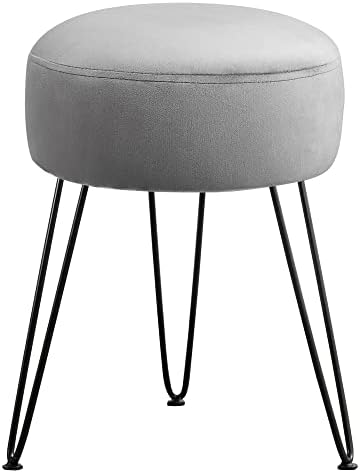LUE BONA Vanity Stool, Gray Vanity Stools for Makeup Room, Round Ottoman Foot Stool, Velvet Footrest Vanity Chair for Bathroom Vanity, Bedroom, Living Room, Entryway, Offices, 300lbs by LUEBONA