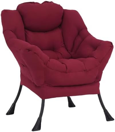Welnow Lazy Chair for Adults，Modern Reading Accent Chair,Burgundy Single by LifeGetsBetterWithWelnow