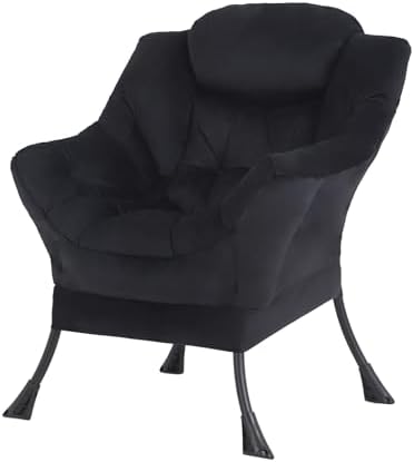 Tiita Lazy Chair, Black Modern Large Accent Armchair, Comfy Leisure Sofa Reading Chair for Bedroom, Living Room, Dorm Rooms, Garden and Courtyard, Black by TiitaHome