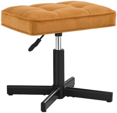 LUE BONA Adjustable Vanity Stool, 15''-19.5'' Foot Rest Under Desk, 360° Swivel Vanity Chair for Makeup Room, Ginger Yellow Upholstered Suede Ottoman for Bathroom & Living Room, 300lbs - Image 7