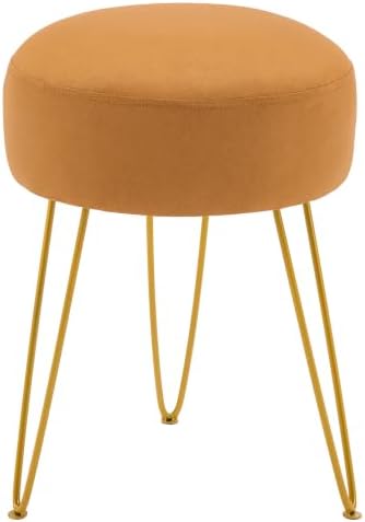 LUE BONA Vanity Stool, Mustard Yellow Vanity Stools for Makeup Room, Round Ottoman Foot Stool, Suede Footrest Vanity Chair for Bathroom Vanity, Bedroom, Living Room, Entryway, Offices by LUEBONA