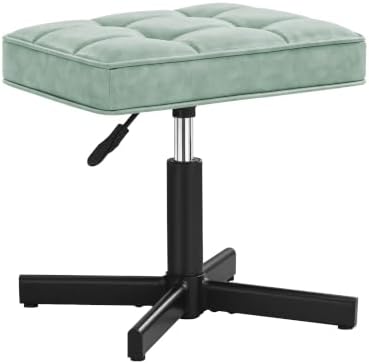 LUE BONA Adjustable Vanity Stool, 15''-19.5'' Foot Rest Under Desk, 360° Swivel Vanity Chair for Makeup Room, Green Upholstered Faux Leather Ottoman for Bathroom & Living Room, 300lbs - Image 7