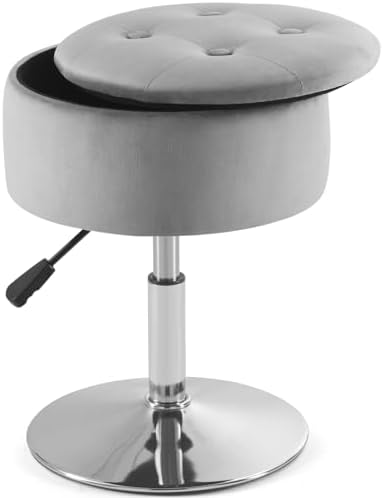 Gitrah Grey Vanity Stool Chair with Storage Swivel Adjustable Makeup Stool by Gitrah