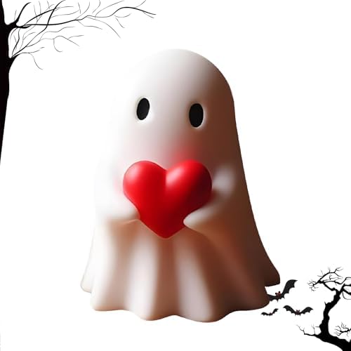 Red Heart Ghost Figurine,Halloween Cute Ghost Statue for Shelf Mantel, by Unknown