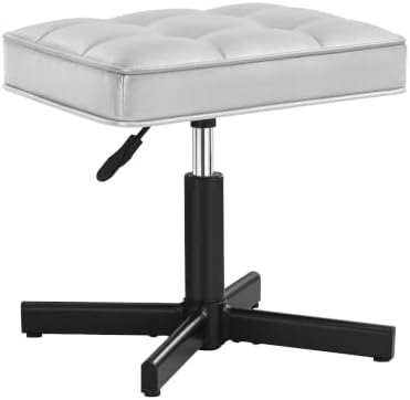 LUE BONA Adjustable Vanity Stool, 15''-19.5'' Foot Rest Under Desk, 360° Swivel Vanity Chair for Makeup Room, Silver Upholstered Faux Leather Ottoman for Bathroom & Living Room, 300lbs - Image 7
