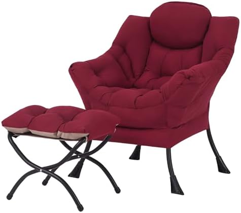 Welnow Lazy Chair with Ottoman, Reading Chair with Footrest,Burgundy by LifeGetsBetterWithWelnow