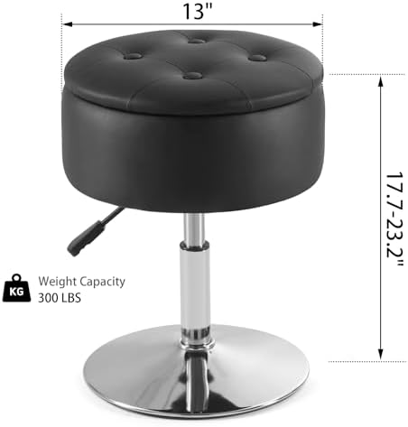 Gitrah Black Vanity Stool Chair with Storage Swivel Adjustable Makeup Stool - Image 3