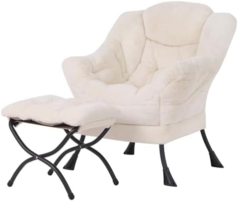 Welnow Lazy Chair with Ottoman, Reading Chair with Footrest, Cream by LifeGetsBetterWithWelnow