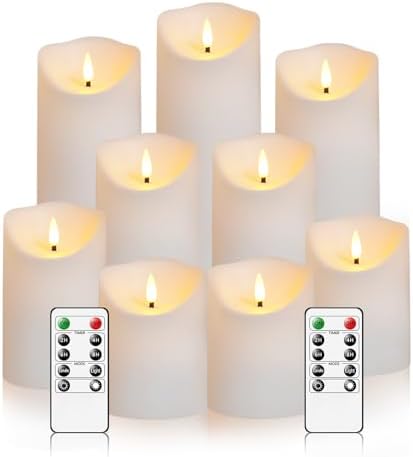 Nimiko Flameless Candles with Remote, Battery Operated Flickering Flameless Candles, LED Candles with Timer 2/4/6/8H, with Realistic LED Candles Set of 9 (D3 x H 3" 4" 5" 6" 7") (White) by Nimiko