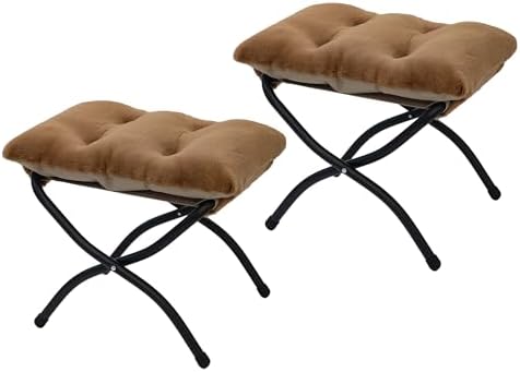 15"(H) Folding Ottoman, Set of 2, Foldable Footrest Stool, Small Foot Stool for Couch, Collapsible Foot Rest Ottoman for Sofa, Accent Padded Ottomans for Living Room, Bedroom, Brown by MordchilHF