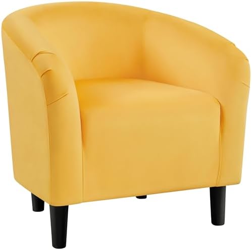 Yaheetech Small 25.5in Wide Velvet Barrel Accent Chair Bedroom, Yellow by Yaheetech