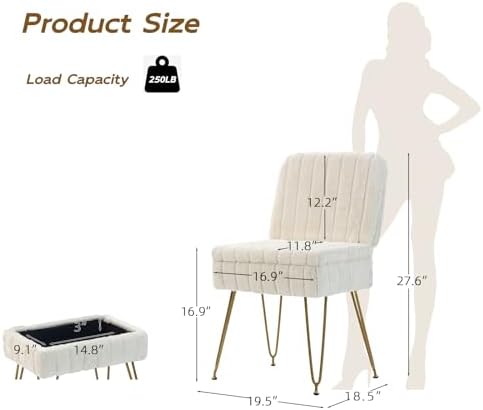 Vanity Chair with Storage | Comfy Ottoman with Folding Back - Image 3