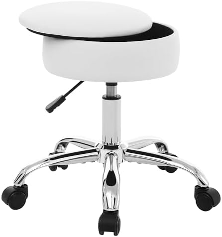 Adjustable Vanity Stool Storage Swivel Rolling Vanity Chair with Wheels by RUCUKEN