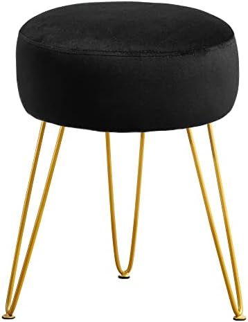 LUE BONA Vanity Stool, Black Vanity Stools for Makeup Room, Round Ottoman Foot Stool, Velvet Footrest Vanity Chair for Bathroom Vanity, Bedroom, Living Room, Entryway, Offices by LUEBONA