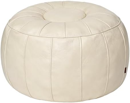Thgonwid Unstuffed Moroccan Ottoman Pouf Cover, Ottoman Footstool Storage Solution, Bean Bag Chair, Foot Rest, Ivory White by Thgonwid