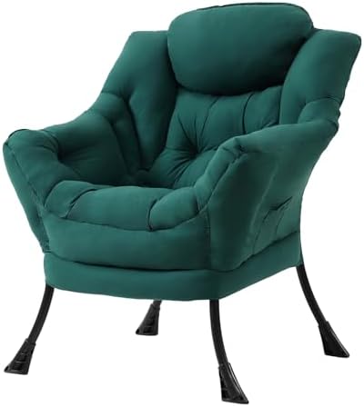 Tiita Lazy Chair, Green Modern Large Accent Armchair, Comfy Leisure Sofa Reading Chair for Bedroom, Living Room, Dorm Rooms, Garden and Courtyard, Green by TiitaHome