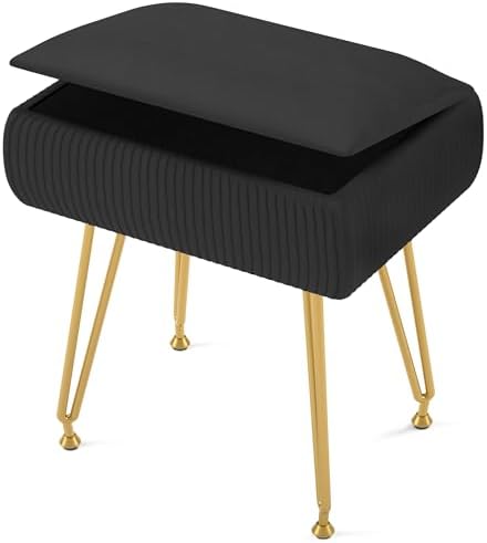 Marching Pin Vanity Stool Chair with Storage, White Faux Velvet Ottoman Chair for Bedroom, Makeup Stool with Soft Padded Seat & 4 Sturdy Metal Legs, 284LBS Capacity, 15.7" L x 11.8" W x 19.6" H by MarchingPin