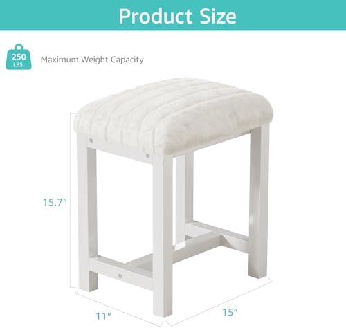 Small Plush Vanity Stool, Cute Vanity Stools with Soft Faux Rabbit Fur Cushion, White Makeup Vanity Chair for Small Spaces, Living Room, Bedroom, Entryway, Ottoman Foot Rest for Couch Sillas Modern - Image 2