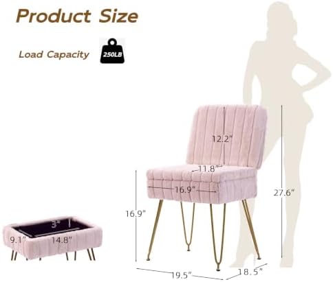 Vanity Chair with Storage | Comfy Ottoman with Folding Back - Image 3