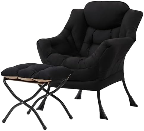 Tiita Lazy Chair with Ottoman, Comfy Reading Accent Chair, Black by TiitaHome