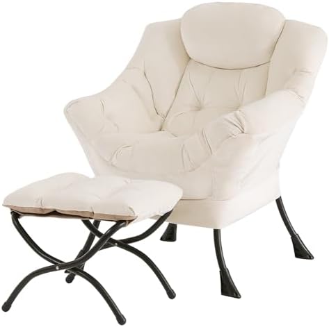 Tiita Lazy Chair with Ottoman, Modern Large Accent Lounge Chairs, Leisure Sofa Armchair with Ottoman, Reading Chair with Footrest for Bedroom, Living Room, Dorm Rooms, Garden by TiitaHome