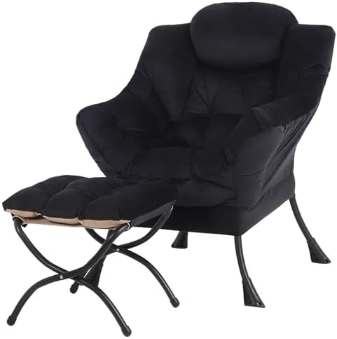 Tiita Lazy Chair with Ottoman, Comfy Reading Accent Chair, Velvet Black by TiitaHome