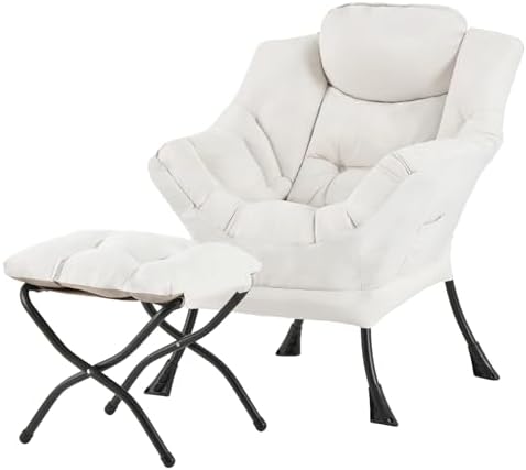Tiita Lazy Chair with Ottoman, Comfy Reading Accent Chair, Beige by TiitaHome