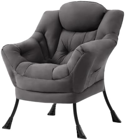 Tiita Lazy Chair for Adults, Comfy Reading Accent Chair, Dark Grey Single by TiitaHome