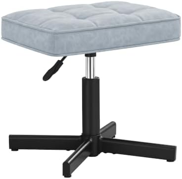 LUE BONA Adjustable Vanity Stool, 15''-19.5'' Foot Rest Under Desk, 360° Swivel Vanity Chair for Makeup Room, Blue Upholstered Faux Leather Ottoman for Bathroom & Living Room, 300lbs - Image 7