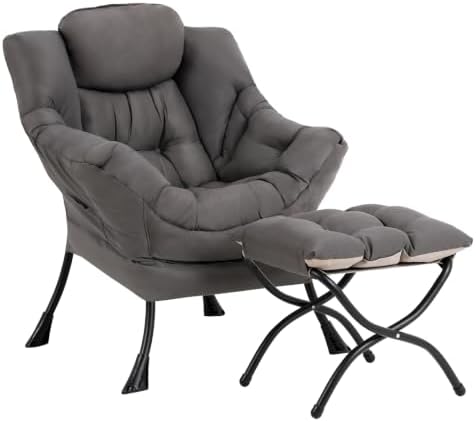 Welnow Lazy Chair with Ottoman, Reading Chair with Footrest,Dark Grey by LifeGetsBetterWithWelnow