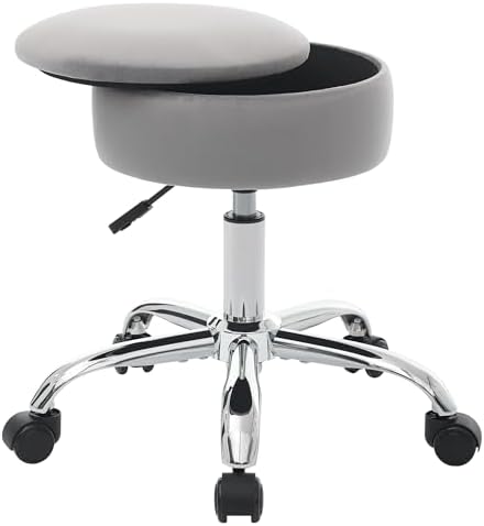 Adjustable Vanity Stool Storage Swivel Rolling Vanity Chair with Wheels - Image 7