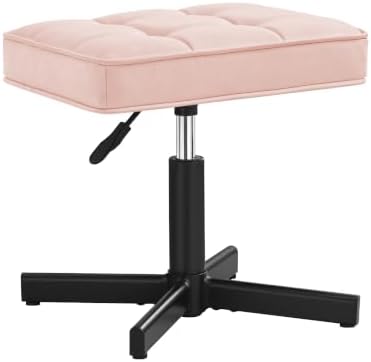 LUE BONA Adjustable Vanity Stool, 15''-19.5'' Foot Rest Under Desk, 360° Swivel Vanity Chair for Makeup Room, Pink Upholstered Faux Leather Ottoman for Bathroom & Living Room, 300lbs - Image 7