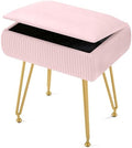 Marching Pin Vanity Stool Chair with Storage, Ottoman Faux Fur Soft Padded Makeup Footstools Seat with 4 Metal Legs Anti-Slip Adjustable Feet Modern Cute Small Footrest for Home Entryway Bedroom by MarchingPin