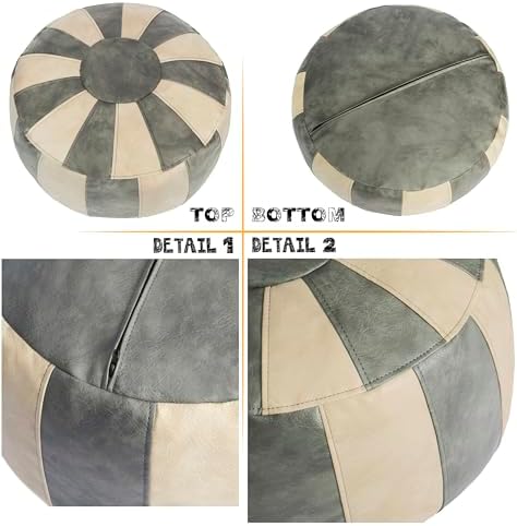 Thgonwid Unstuffed Moroccan Ottoman Pouf Cover, Ottoman Footstool Storage Solution, Bean Bag Chair, Foot Rest, Gray & Mushroom - Image 7