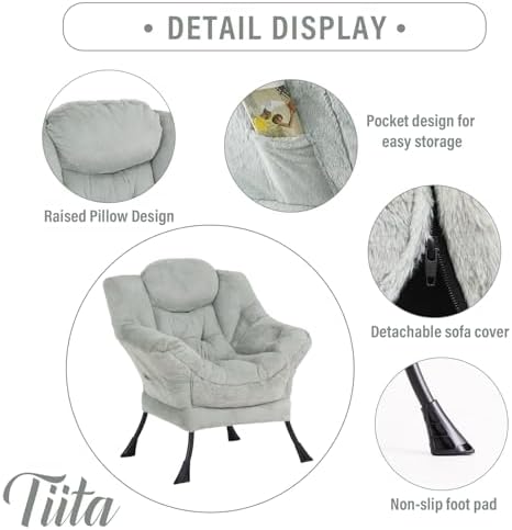 Tiita Lazy Chair with Ottoman, Comfy Reading Accent Chair, Plush Green - Image 6