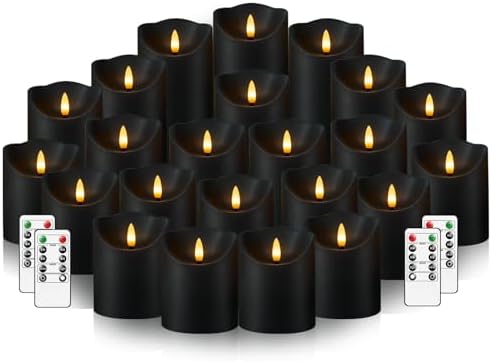 Nimiko Flameless Candles with Remote, Battery Operated Flickering Flameless Candles, LED Candles with Timer 2/4/6/8H, with Realistic LED Candles Set of 24 (D3 x H 3" 4" 5") (Black) by Nimiko