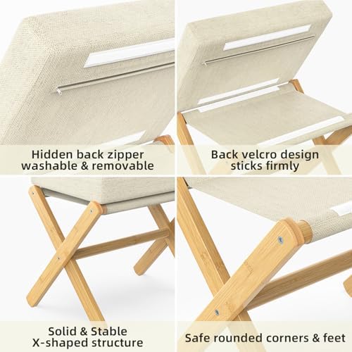 BAMBOOHOMIE Foldable Foot Stool Ottoman, Modern Foot Rest with Bamboo X Legs & Thick Foam Cushion, Folding Foot Stools Small Padded for Bedroom Living Room, Footstool for Chair Couch (Natural - Beige) - Image 4