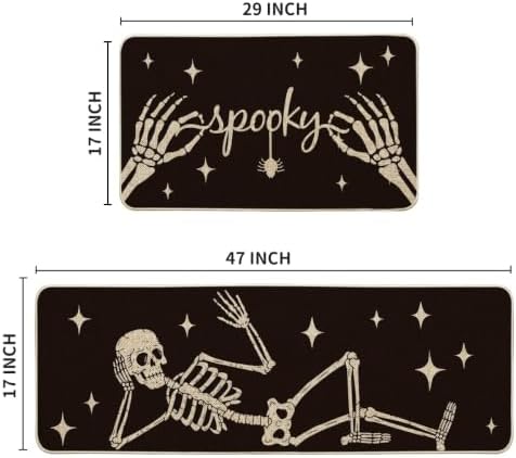 Artoid Mode Spooky Skeleton Spider Bone Black Halloween Kitchen Mats Set of 2, Black Home Decor Low-Profile Kitchen Rugs for Floor - 17x29 and 17x47 Inch - Image 2