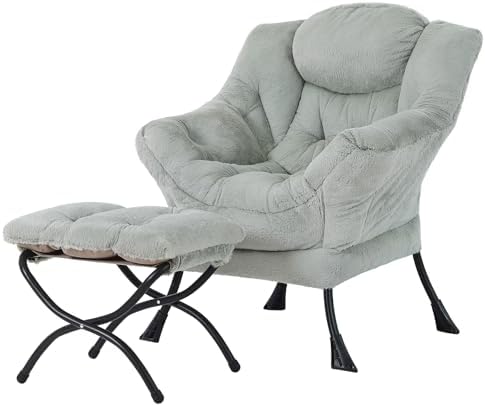 Tiita Lazy Chair with Ottoman, Comfy Reading Accent Chair, Plush Green by TiitaHome