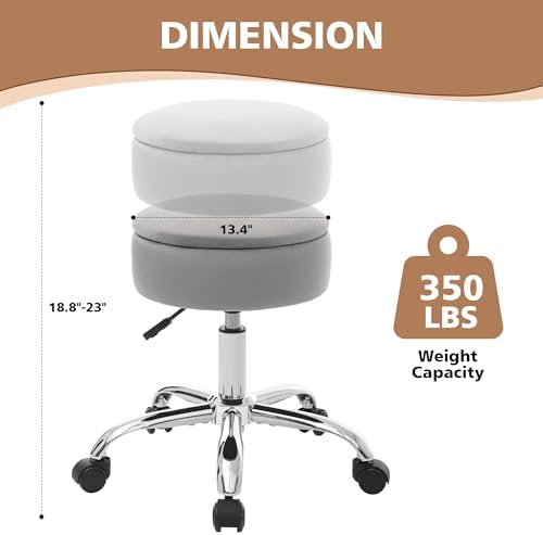 Adjustable Vanity Stool Storage Swivel Rolling Vanity Chair with Wheels - Image 2