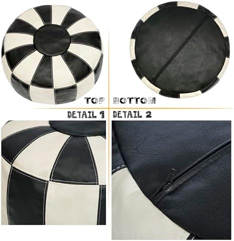 Thgonwid Unstuffed Moroccan Ottoman Pouf Cover, Ottoman Footstool Storage Solution, Bean Bag Chair, Foot Rest, Multi-Black&White - Image 7
