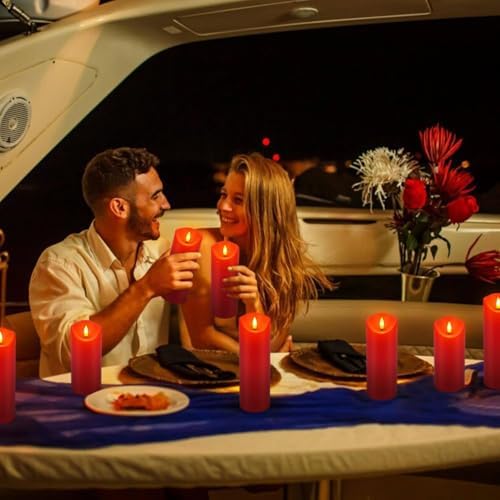 YOROXRG 24 Pack Christmas Decoration Flickering Flameless Candles,LED Candles Battery Operated Pillar Candles with Remote Control.for New Year, Home Decor, Parties,Wedding(D2.2 xH 5" 6" 7" Red) - Image 3