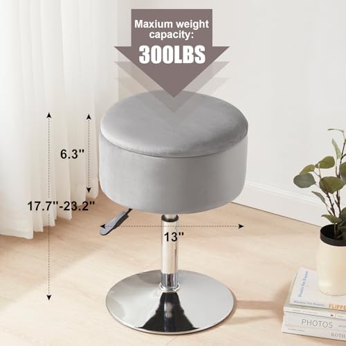Adjustable Vanity Stool with Storage Swivel Vanity Chair Makeup Stool Grey - Image 2