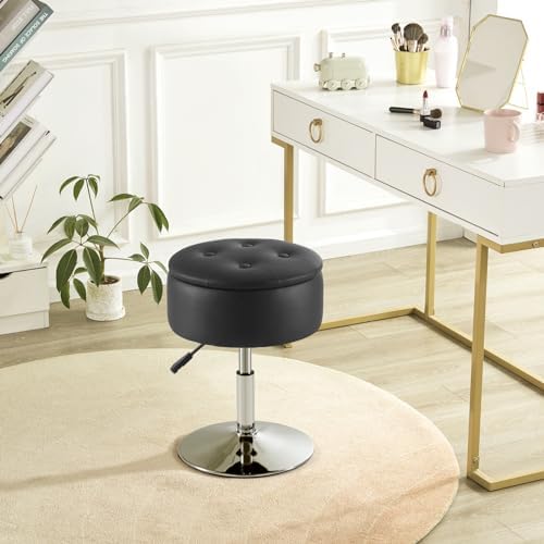 Gitrah Black Vanity Stool Chair with Storage Swivel Adjustable Makeup Stool - Image 4