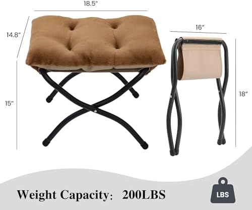 15"(H) Folding Ottoman, Set of 2, Foldable Footrest Stool, Small Foot Stool for Couch, Collapsible Foot Rest Ottoman for Sofa, Accent Padded Ottomans for Living Room, Bedroom, Brown - Image 3
