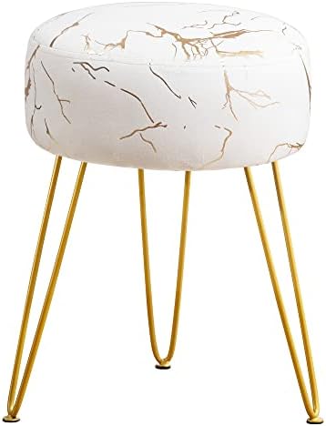 LUE BONA Vanity Stool, Gold Vanity Stools for Makeup Room, Round Ottoman Foot Stool, Velvet Footrest Vanity Chair for Bathroom Vanity, Bedroom, Living Room, Entryway, Offices, 300lbs by LUEBONA