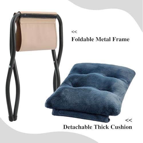 15"(H) Folding Ottoman, Foldable Footrest Stool, Portable Small Foot Stool for Couch, Collapsible Foot Rest Ottoman for Sofa, Accent Padded Ottomans for Living Room, Bedroom, Navy Blue - Image 5