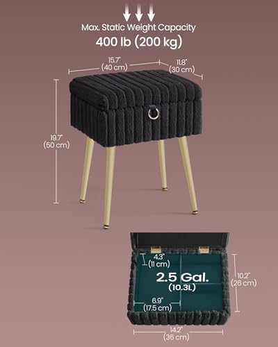SONGMICS Vanity Stool Chair with Storage, Metal Legs, Max. Load 440 lb - Image 2